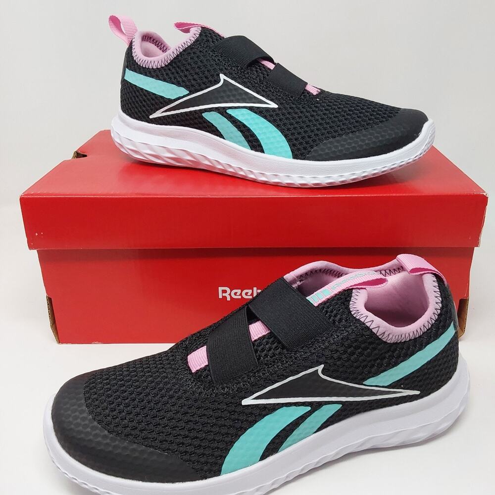 Reebok Rush Runner Slip-On Kids Running Shoes Black Pink US 2 Youth New